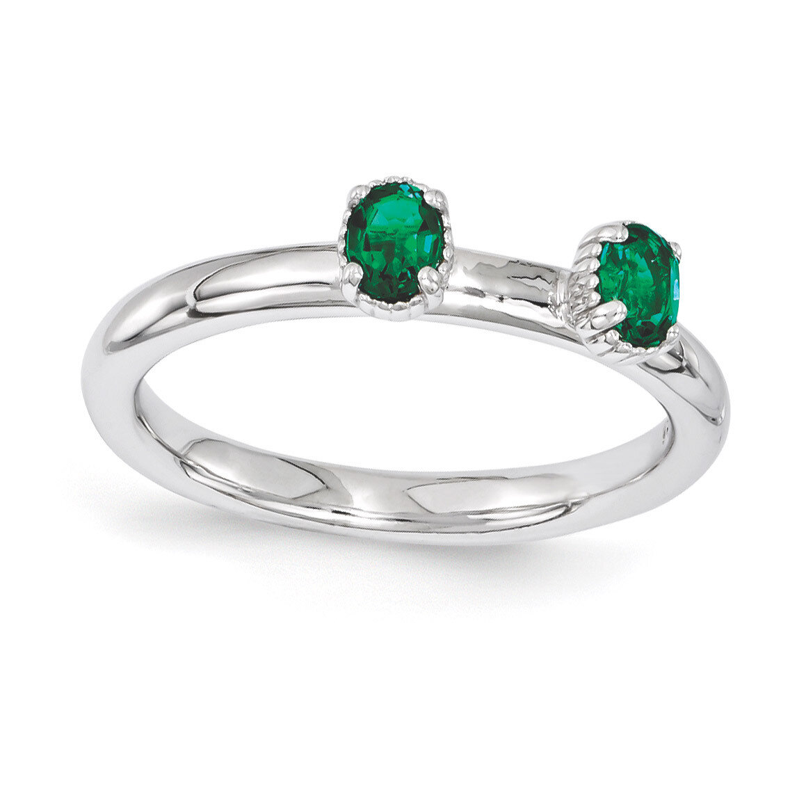 Emerald Two Stone Ring - Sterling Silver QSK1574, MPN: QSK1574, 886774212517