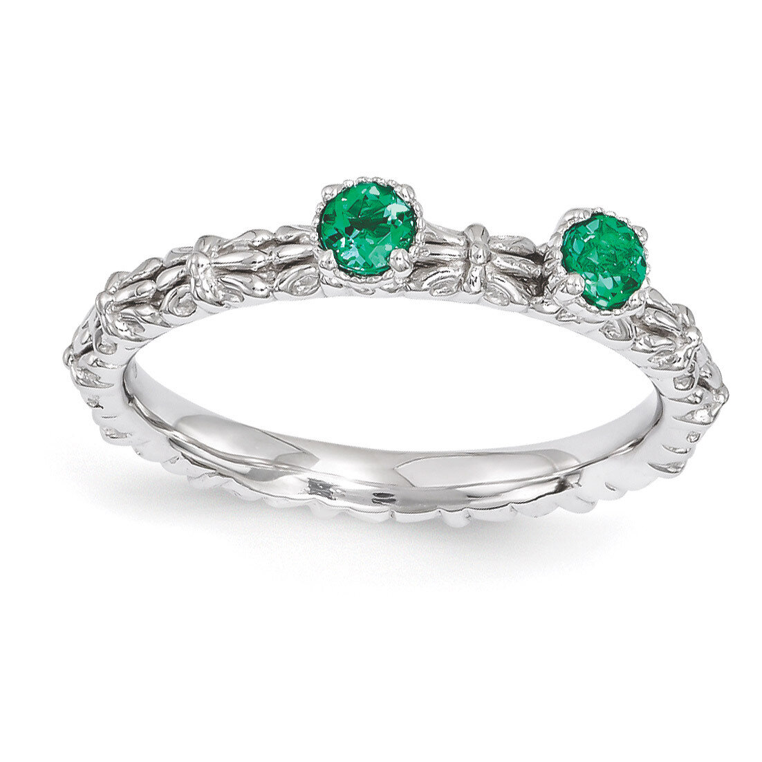Emerald Two Stone Ring - Sterling Silver QSK1592, MPN: QSK1592, 886774213613