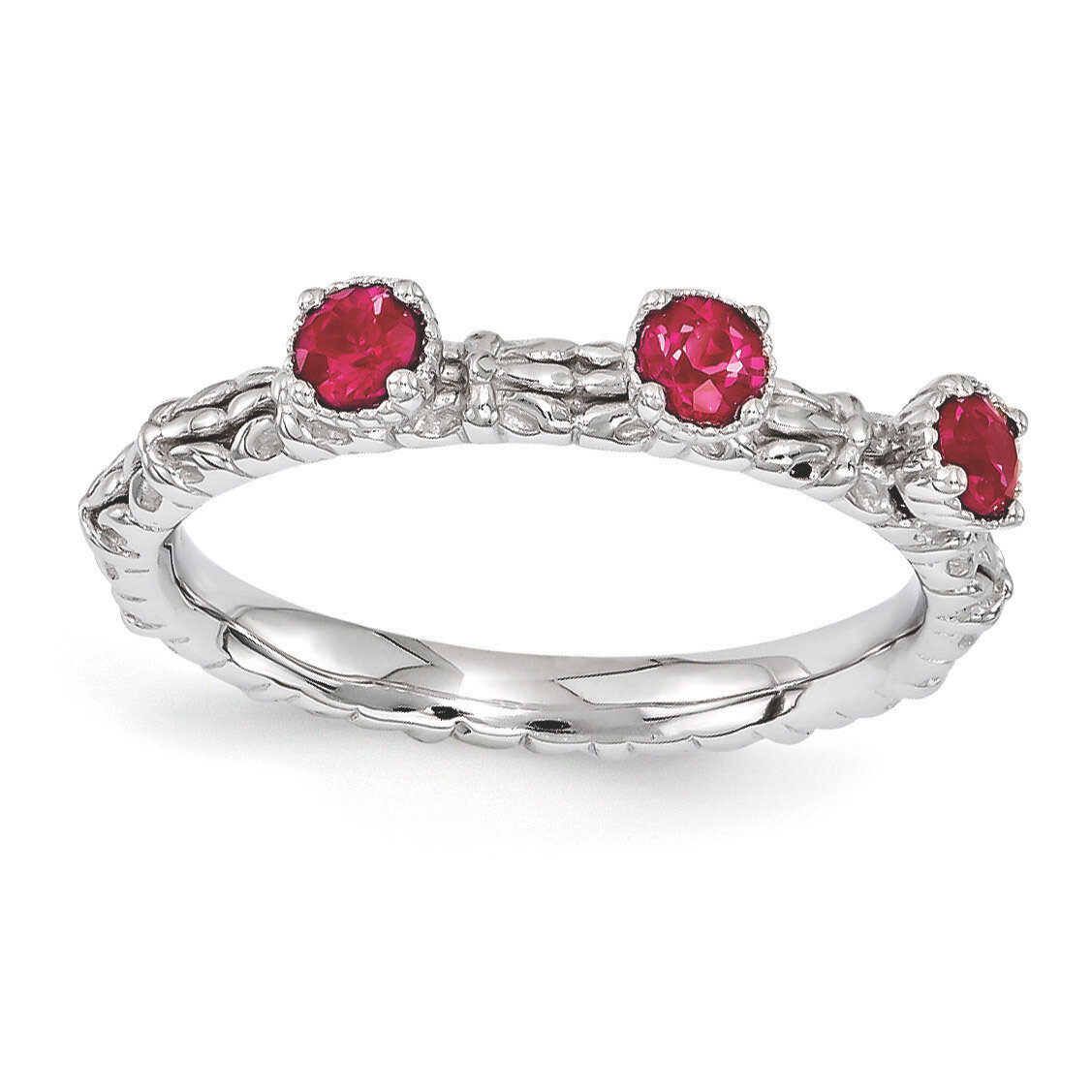 Ruby Three Stone Ring - Sterling Silver QSK1594, MPN: QSK1594, 886774213750