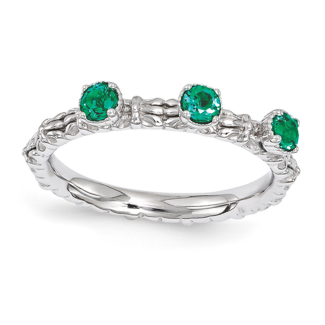 Emerald Three Stone Ring - Sterling Silver QSK1595