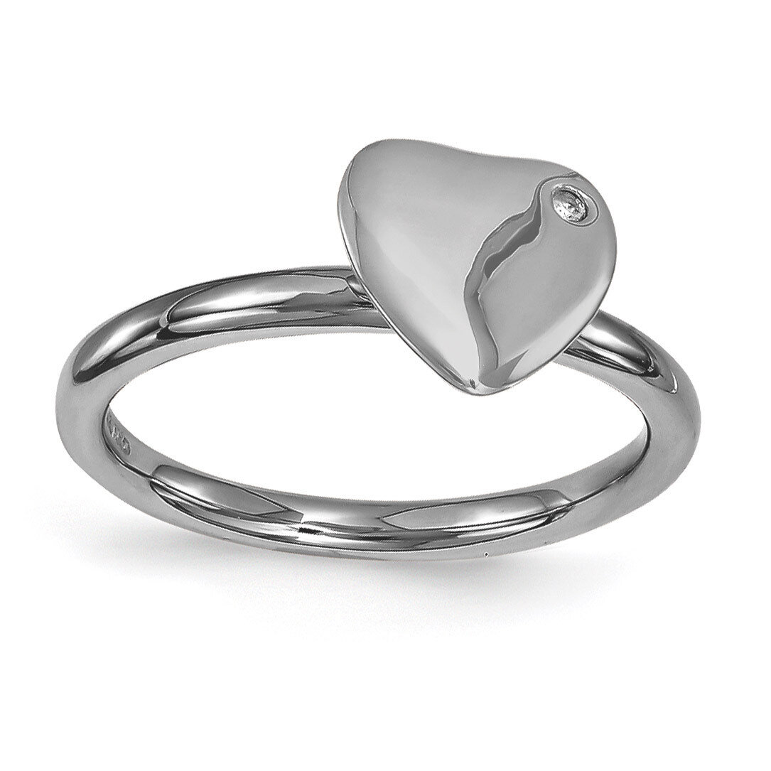 Rhodium-plated Heart Diamond Ring - Sterling Silver QSK1601