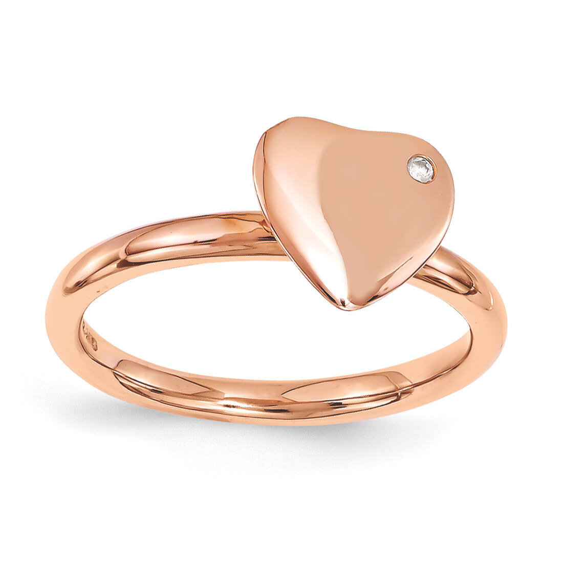 Rose Gold-plated Heart Diamond Ring - Sterling Silver QSK1604