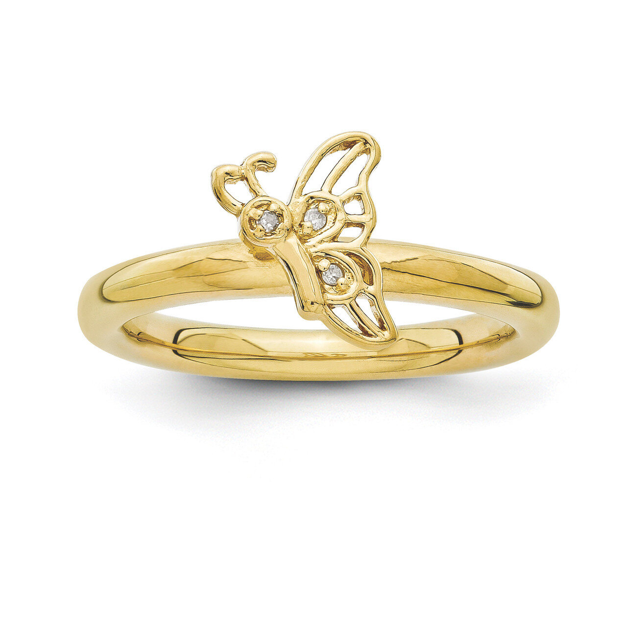 Gold-plated Butterfly Diamond Ring - Sterling Silver QSK1626, MPN: QSK1626, 886774251424