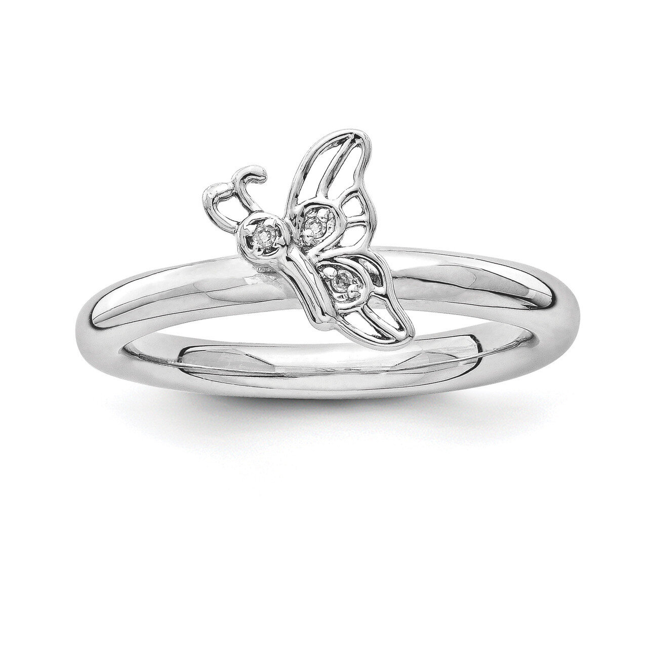 Butterfly Diamond Ring - Sterling Silver Rhodium-plated QSK1627