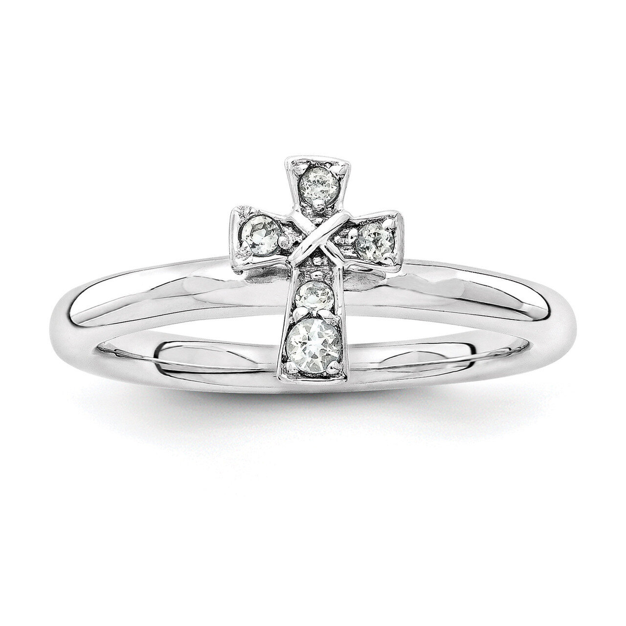 White Topaz Cross Ring - Sterling Silver Rhodium-plated QSK1633, MPN: QSK1633, 886774251844