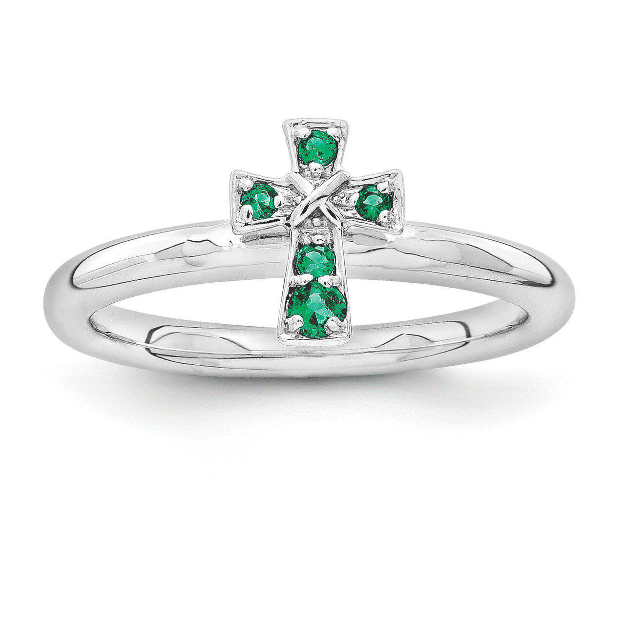 Emerald Cross Ring - Sterling Silver Rhodium-plated QSK1634, MPN: QSK1634, 886774251905