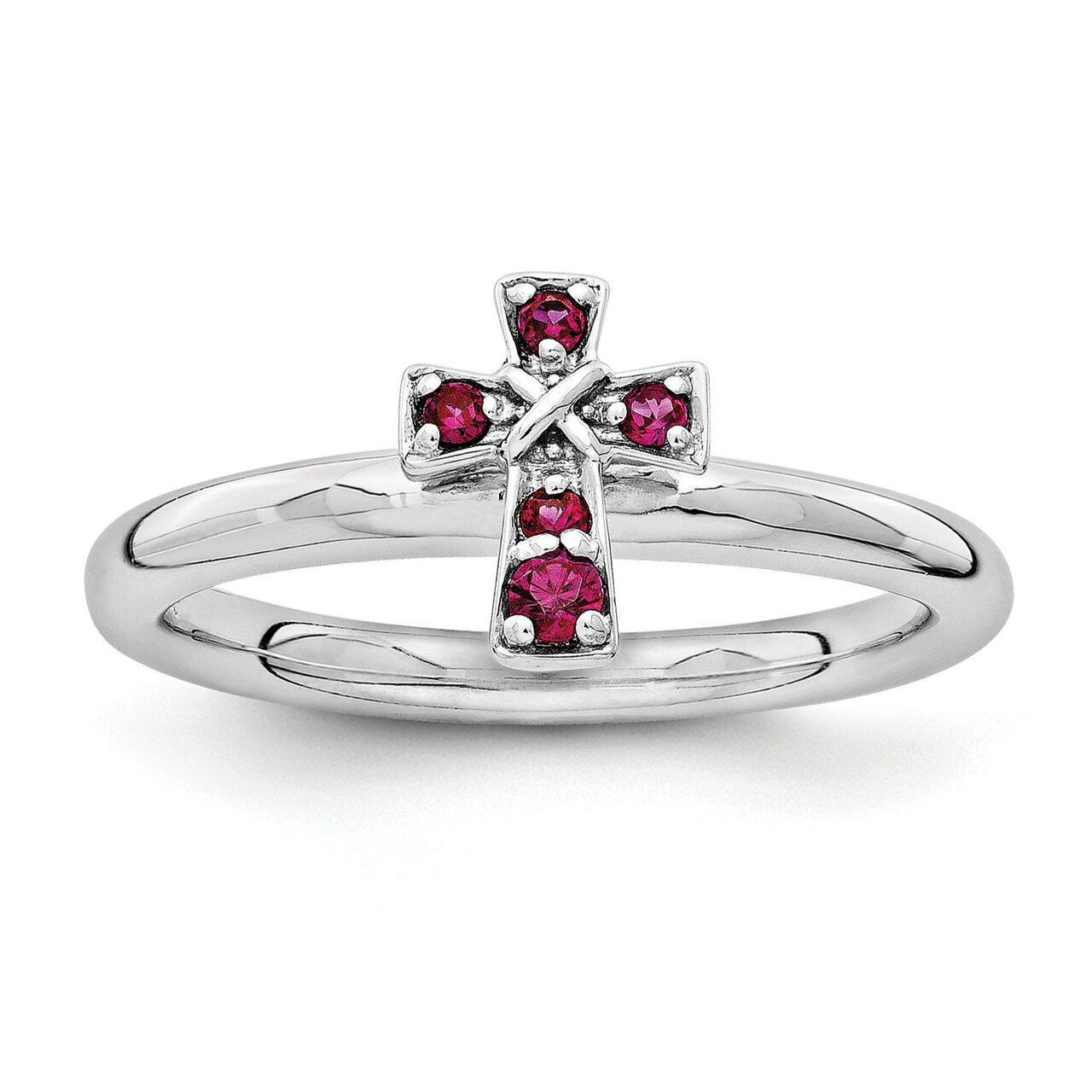 Ruby Cross Ring - Sterling Silver Rhodium-plated QSK1636