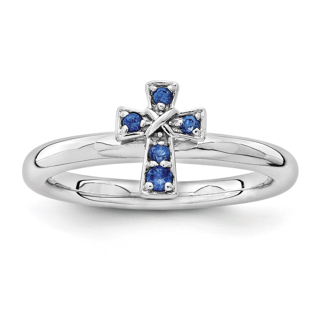 Sapphire Cross Ring - Sterling Silver Rhodium-plated QSK1638