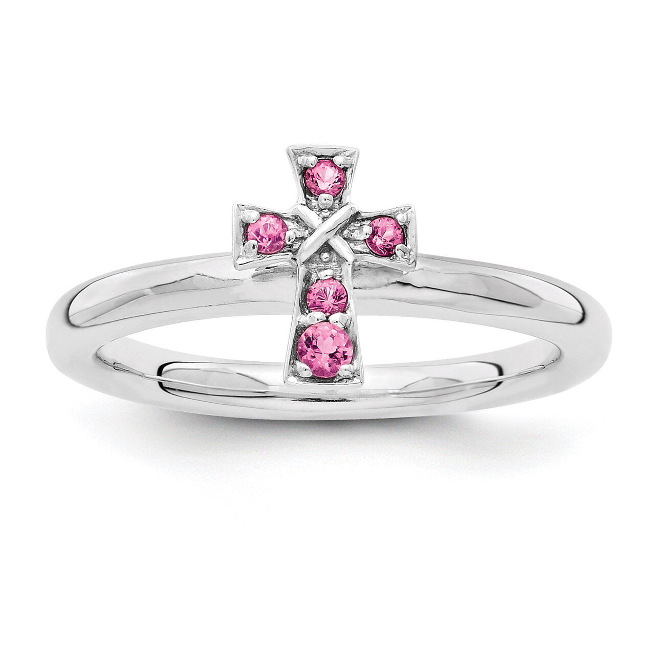 Pink Tourm. Cross Ring - Sterling Silver Rhodium-plated QSK1639, MPN: QSK1639, 886774252230