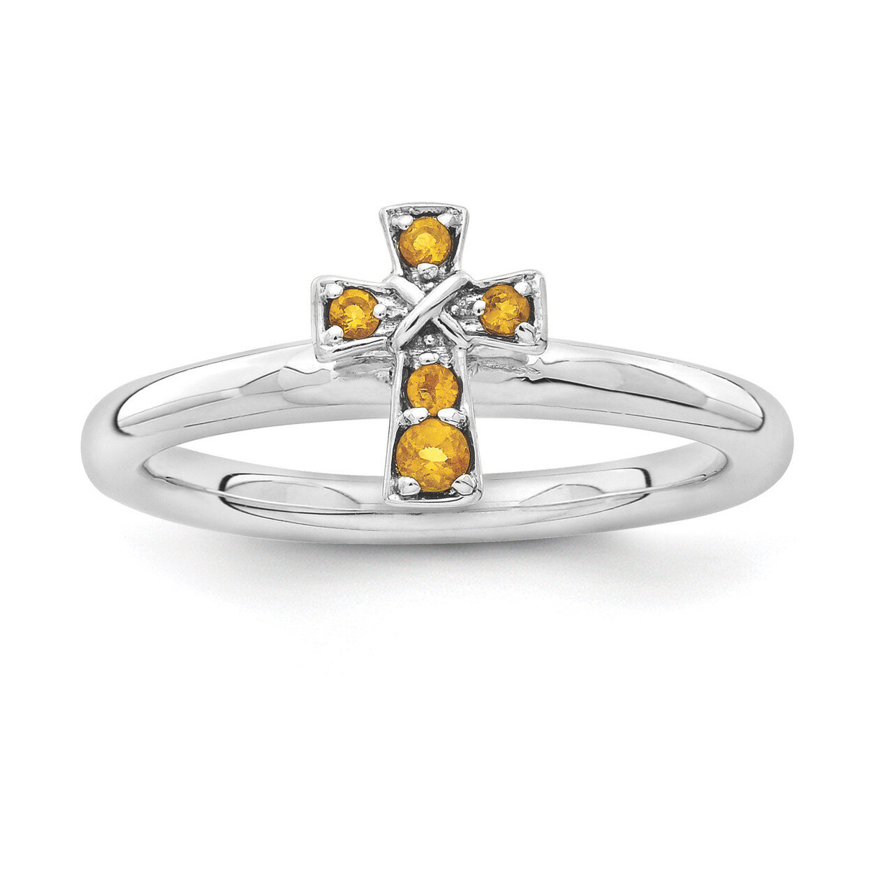 Citrine Cross Ring - Sterling Silver Rhodium-plated QSK1640, MPN: QSK1640, 886774252285