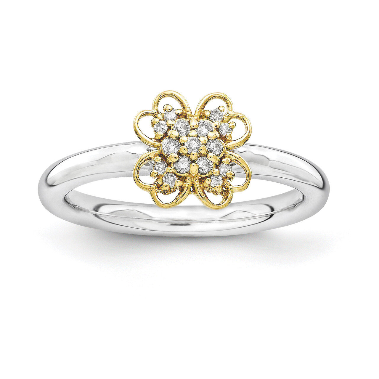 14k Gold-plated Diamond Flower Ring - Sterling Silver QSK1658