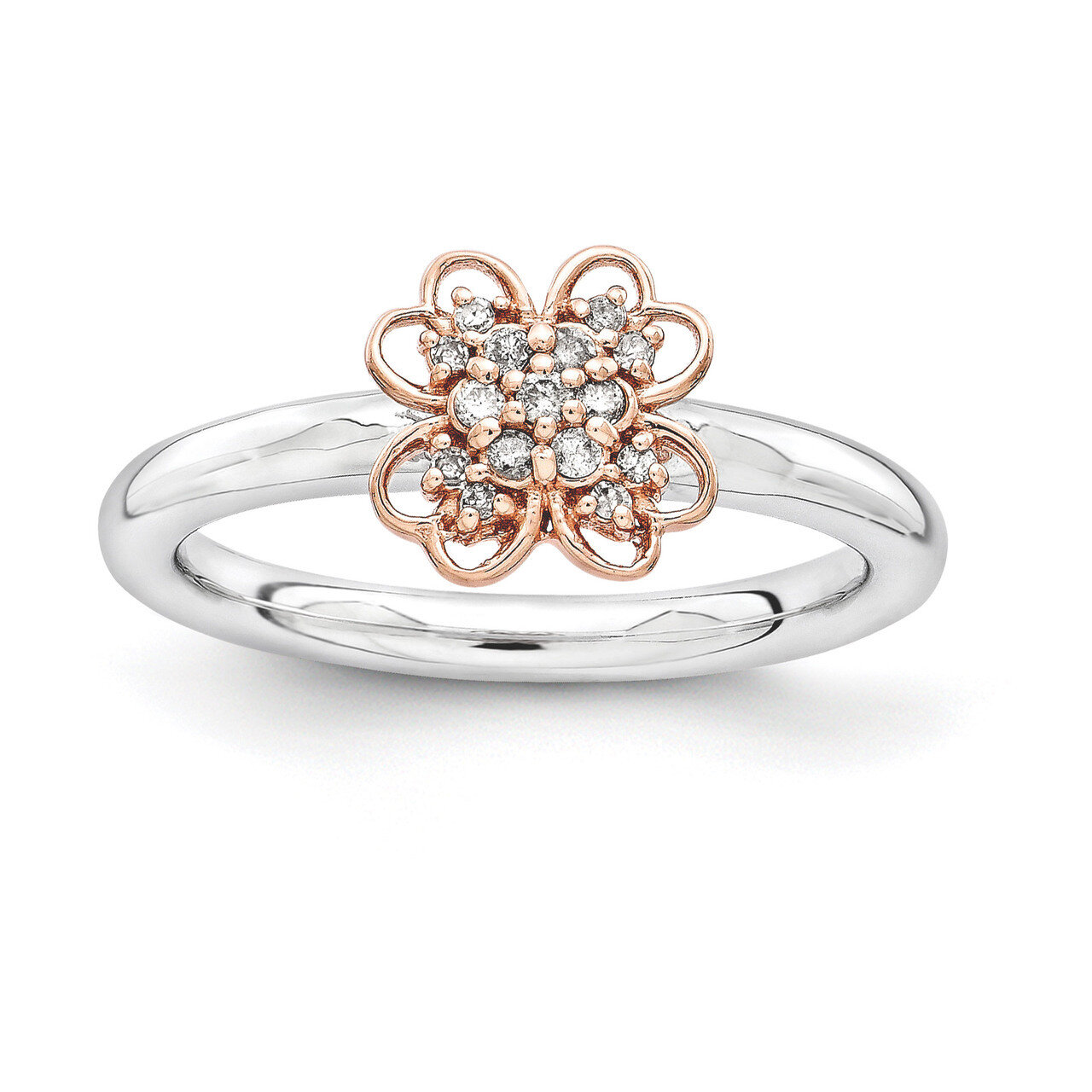 14k Rose Gold-plated Diamond Flower Ring - Sterling Silver QSK1659