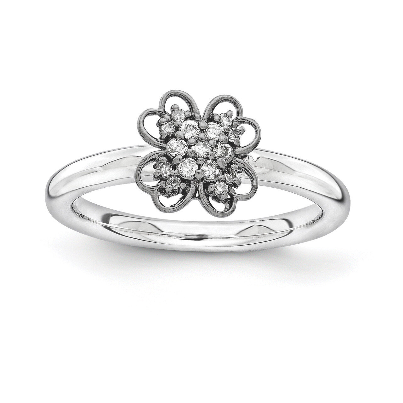 Black-plated Diamond Flower Ring - Sterling Silver QSK1660, MPN: QSK1660, 886774253480