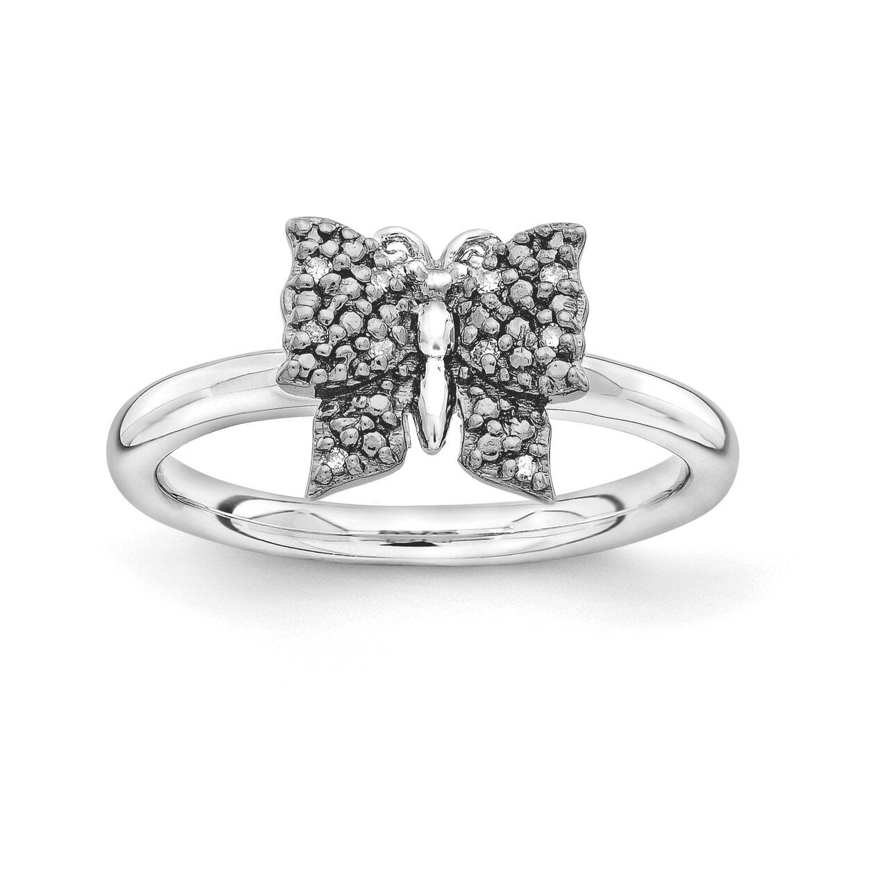 Black-plated Diamond Butterfly Ring - Sterling Silver QSK1664, MPN: QSK1664, 886774253718