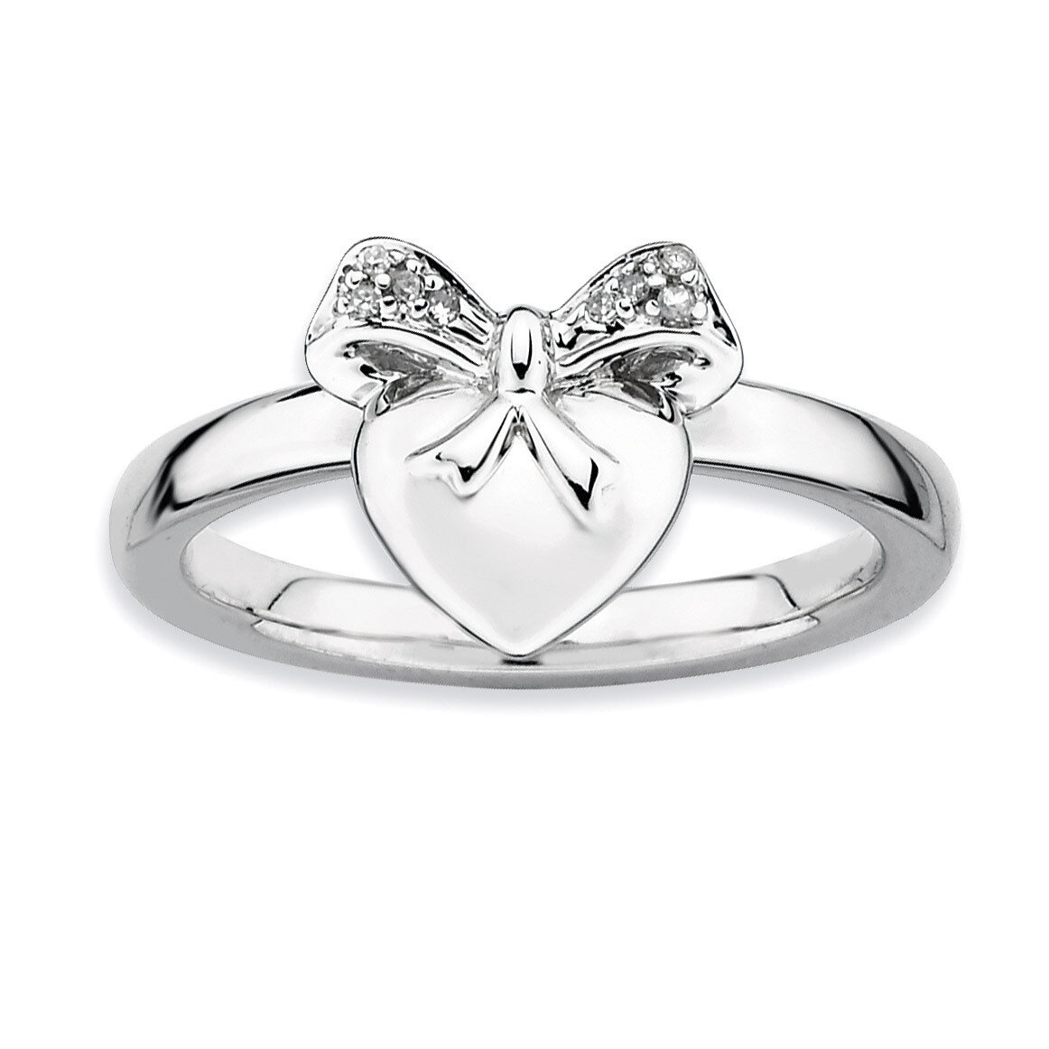 Heart with Bow Diamond Ring - Sterling Silver QSK329