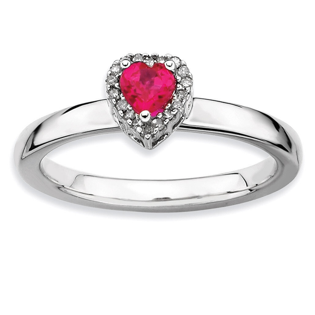 Ruby Heart Diamond Ring - Sterling Silver QSK344