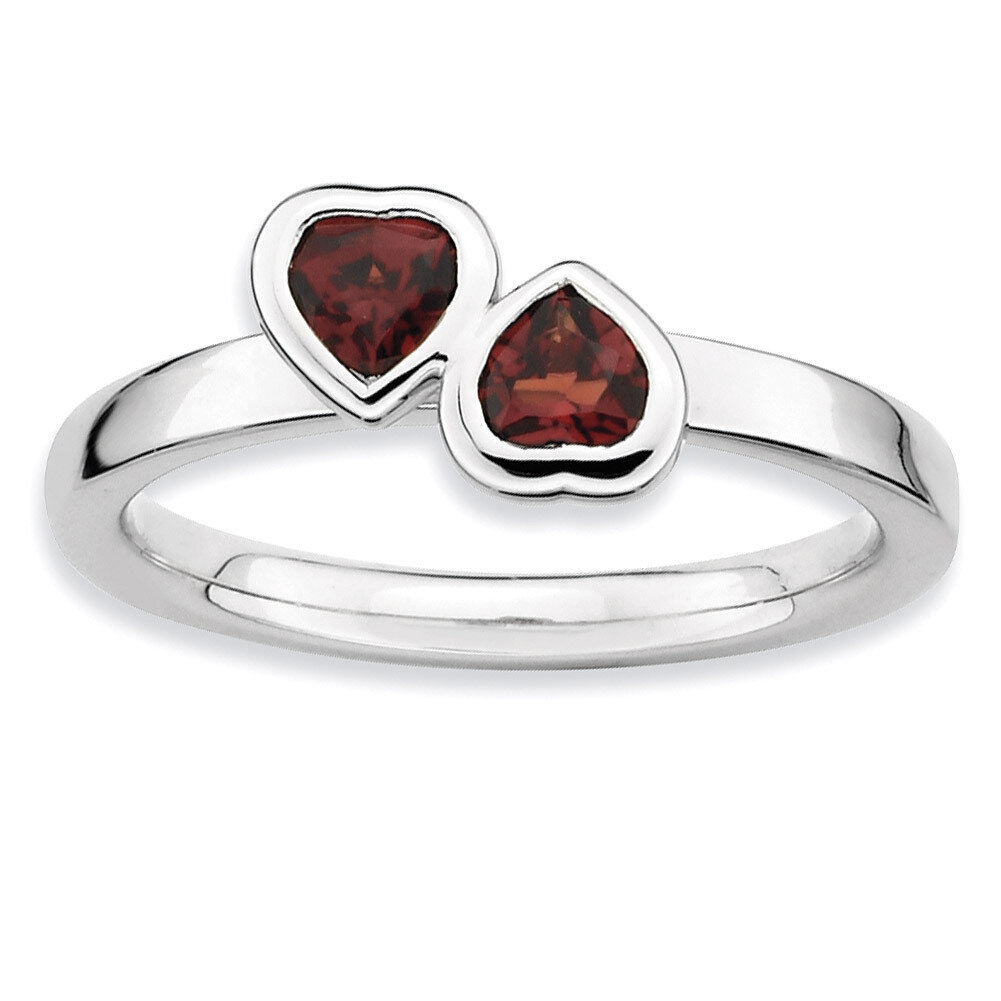Garnet Double Heart Ring - Sterling Silver QSK398