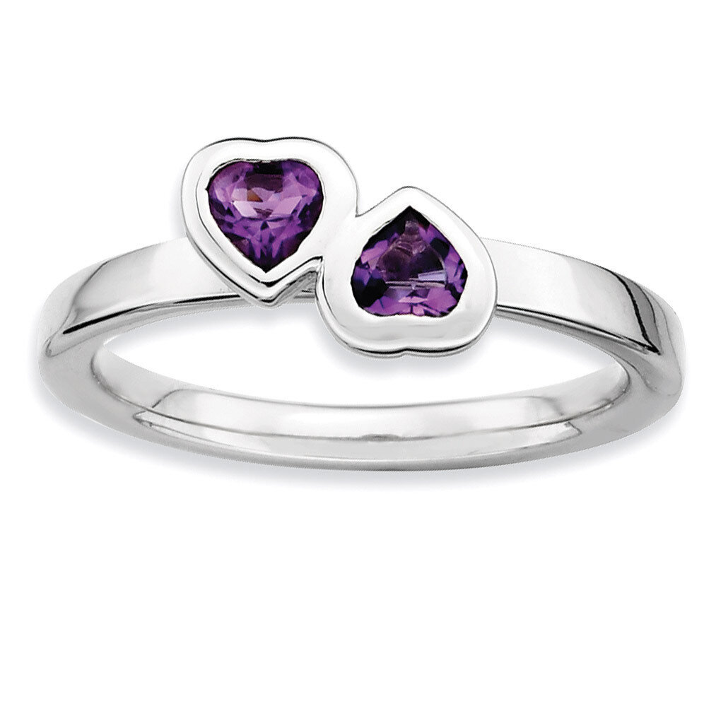 Amethyst Double Heart Ring - Sterling Silver QSK399