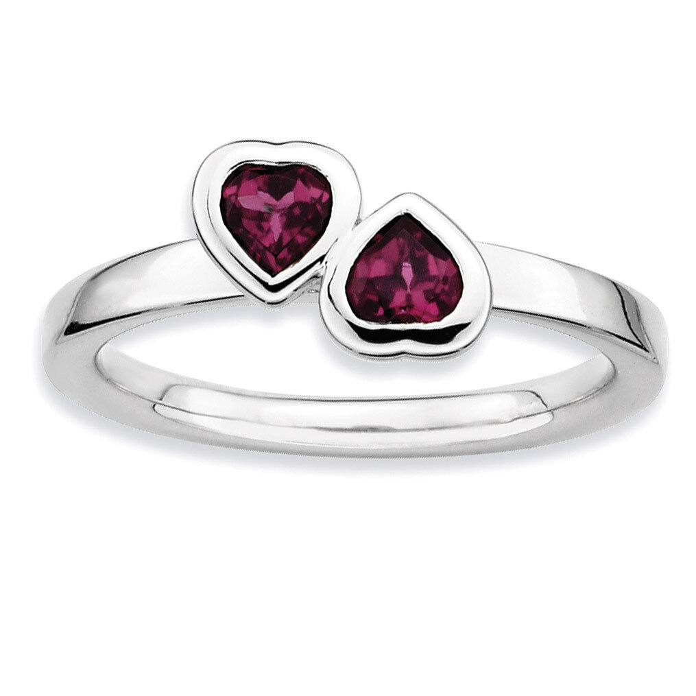Rhodolite Garnet Double Heart Ring - Sterling Silver QSK403, MPN: QSK403, 886774002187