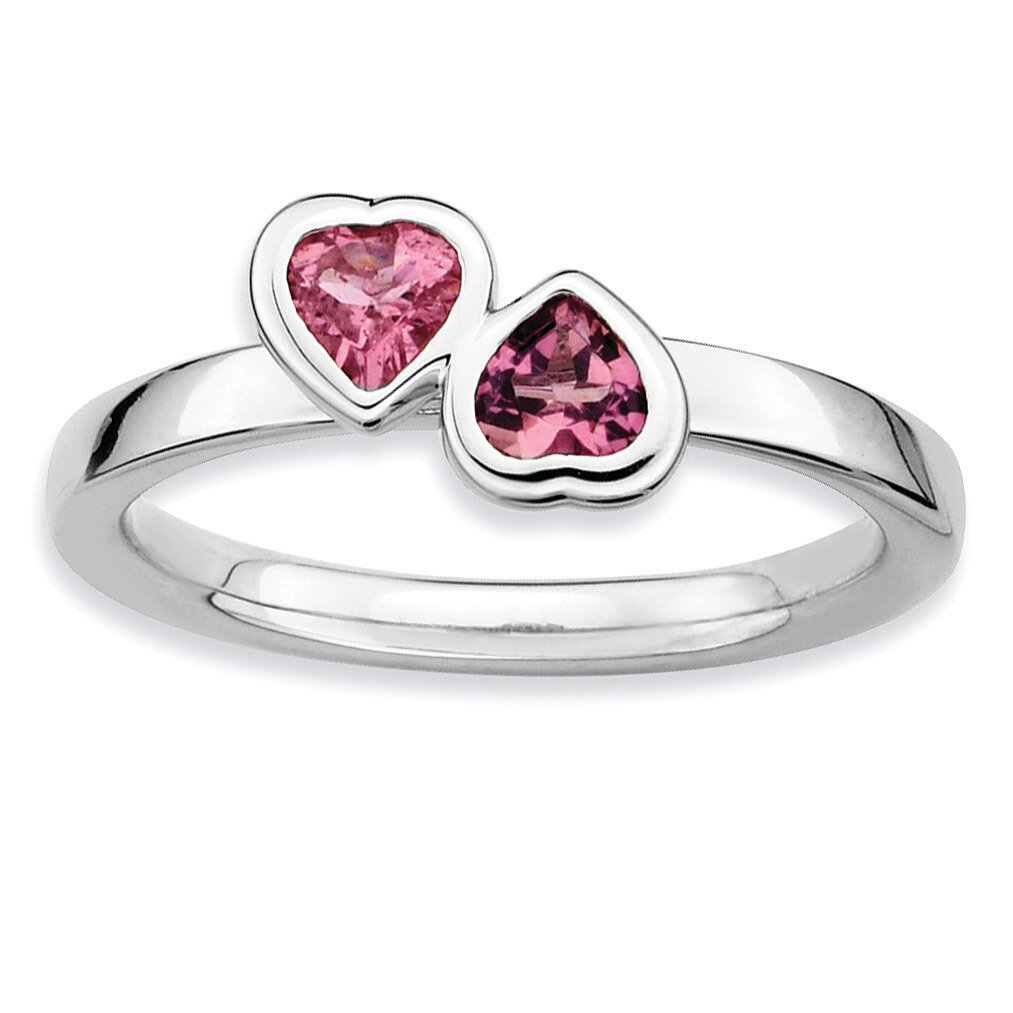 Pink Tourmaline Double Heart Ring - Sterling Silver QSK407, MPN: QSK407, 886774002422