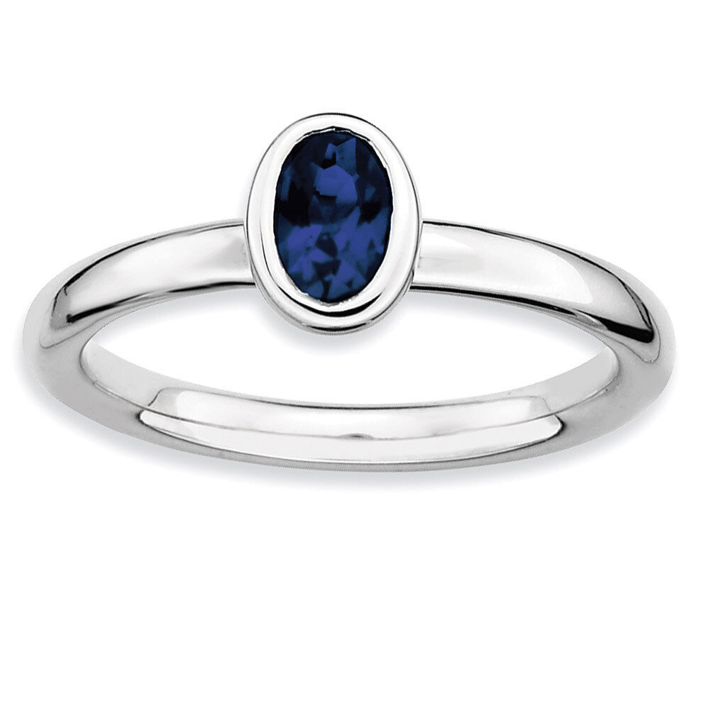 Oval Created Sapphire Ring - Sterling Silver QSK442