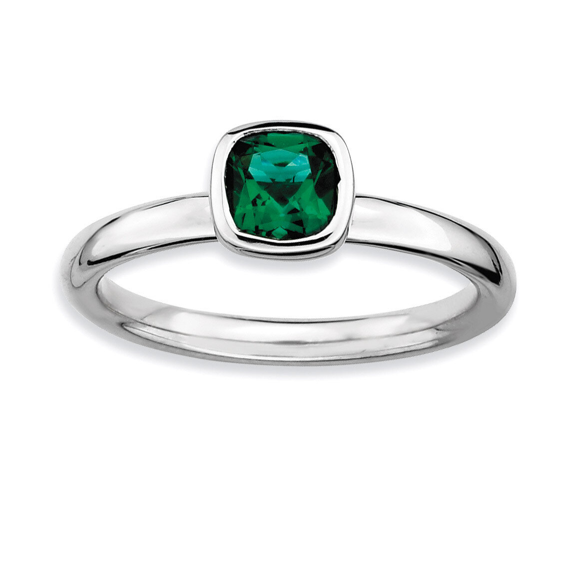 Cushion Cut Emerald Ring - Sterling Silver QSK450