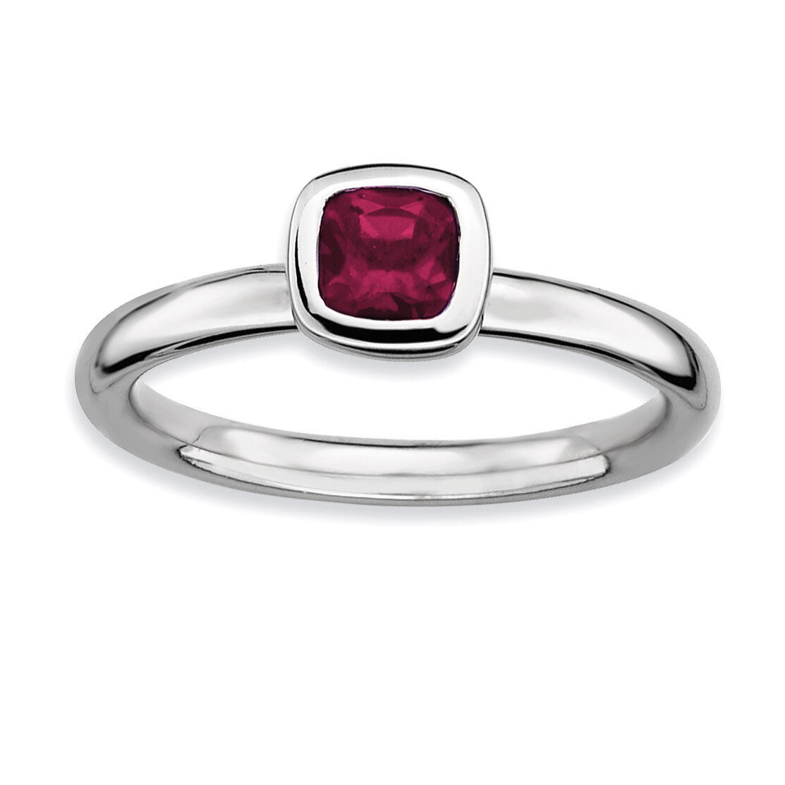 Cushion Cut Rhod. Garnet Ring - Sterling Silver QSK451, MPN: QSK451, 886774018232