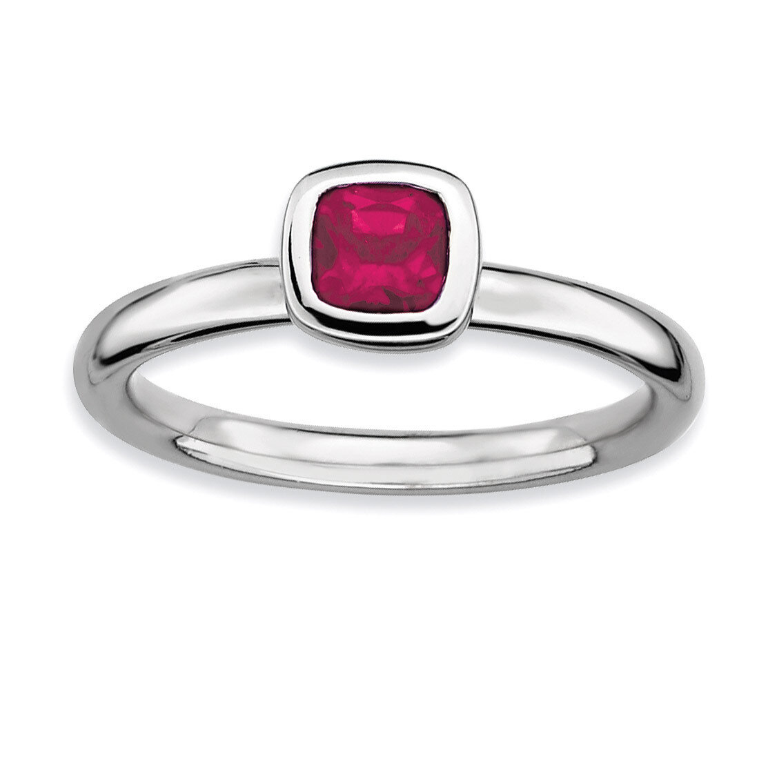 Cushion Cut Created Ruby Ring - Sterling Silver QSK452, MPN: QSK452, 886774004884