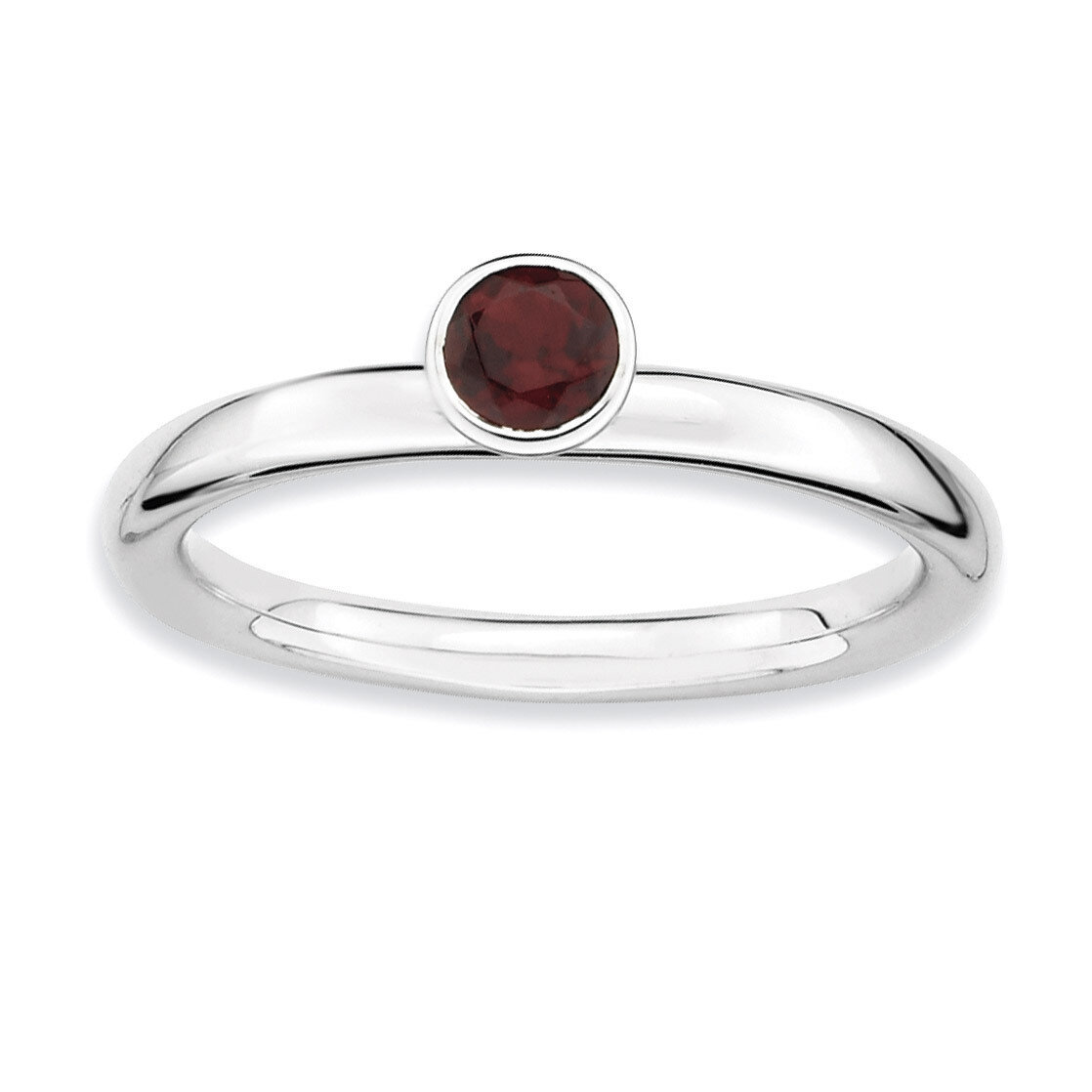 High 4mm Round Garnet Ring - Sterling Silver QSK458, MPN: QSK458, 886774005249