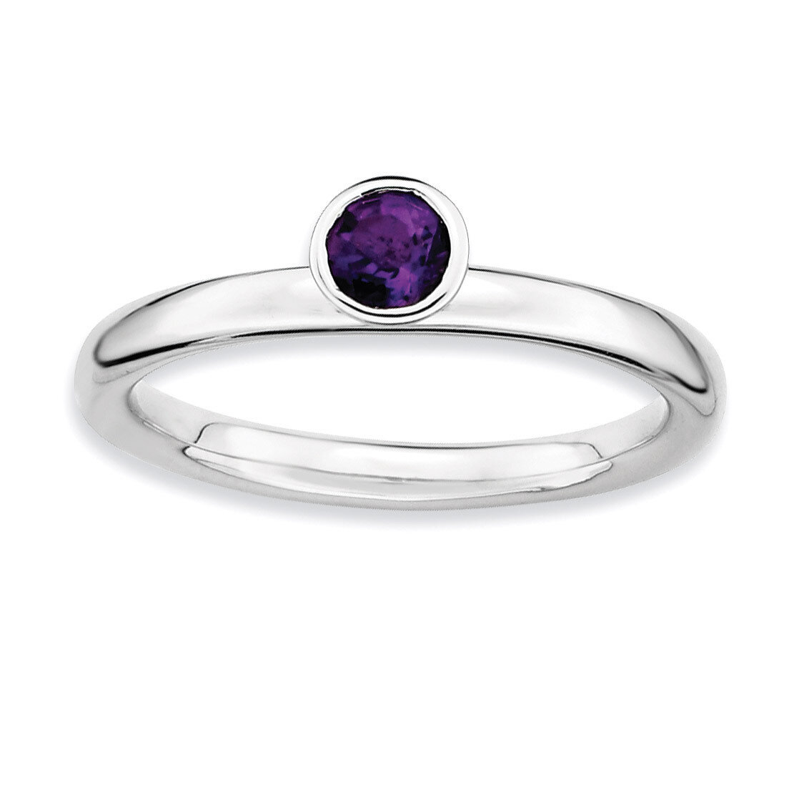 High 4mm Round Amethyst Ring - Sterling Silver QSK459, MPN: QSK459, 886774018256
