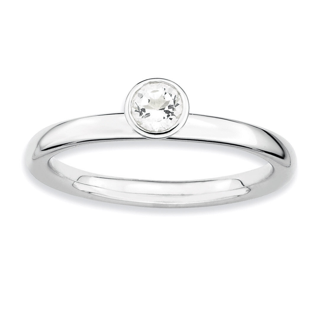 High 4mm Round White Topaz Ring - Sterling Silver QSK461, MPN: QSK461, 886774018287