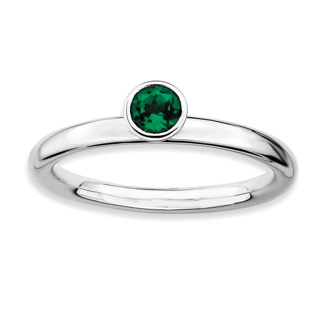 High 4mm Round Emerald Ring - Sterling Silver QSK462, MPN: QSK462, 886774005447