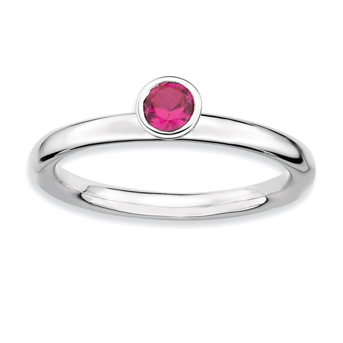 High 4mm Round Created Ruby Ring - Sterling Silver QSK464, MPN: QSK464, 886774005553
