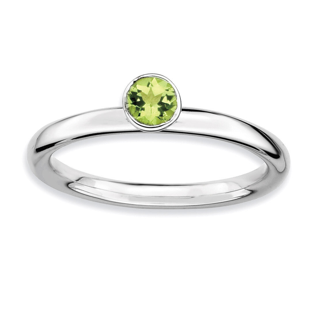 High 4mm Round Peridot Ring - Sterling Silver QSK465, MPN: QSK465, 886774018300