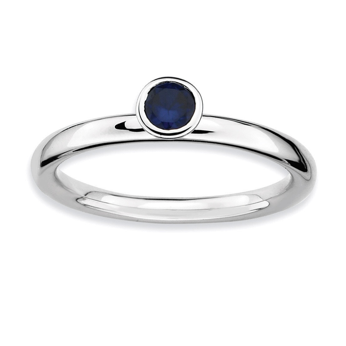 High 4mm Round Sapphire Ring - Sterling Silver QSK466, MPN: QSK466, 886774005652