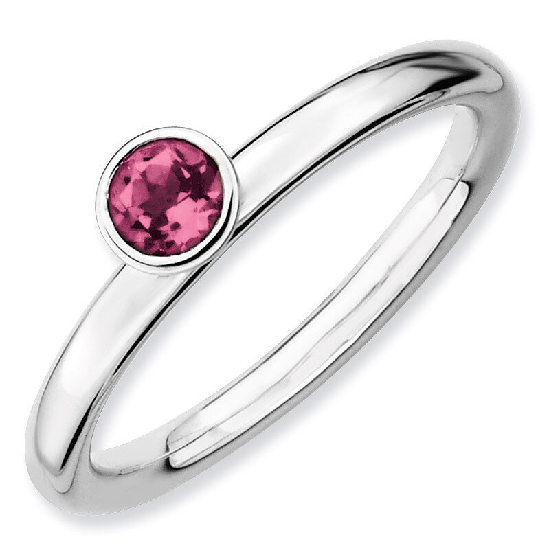 High 4mm Round Pink Tourmaline Ring - Sterling Silver QSK467, MPN: QSK467, 886774005720