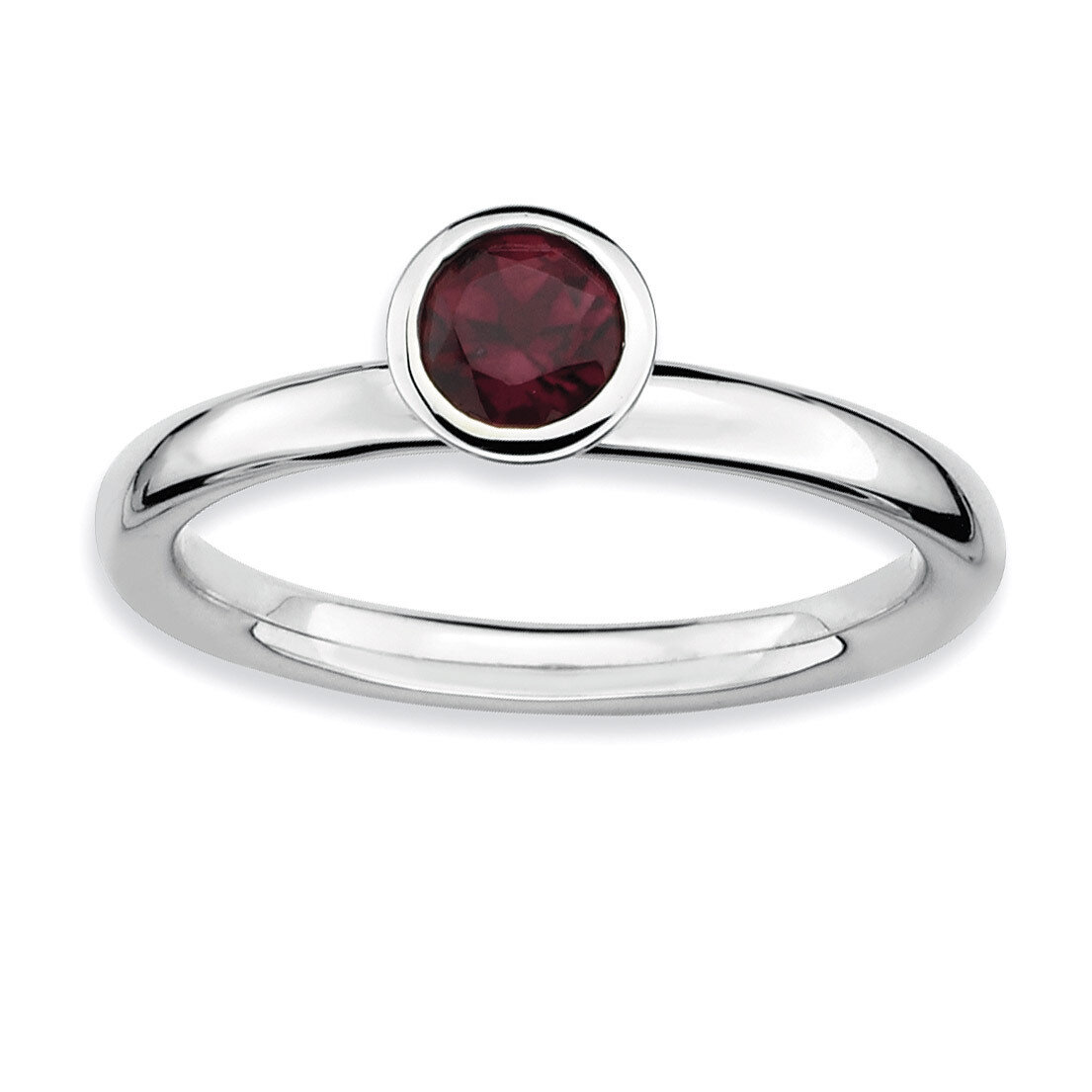 High 5mm Round Rhod. Garnet Ring - Sterling Silver QSK475, MPN: QSK475, 886774018386