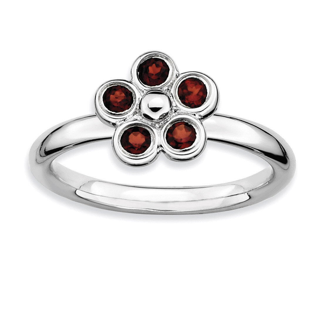 Garnet Flower Ring - Sterling Silver QSK482, MPN: QSK482, 886774006512