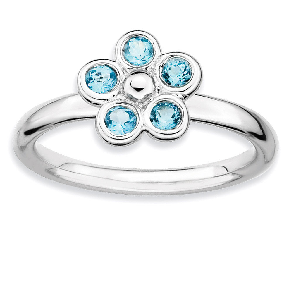 Blue Topaz Flower Ring - Sterling Silver QSK485, MPN: QSK485, 886774217567