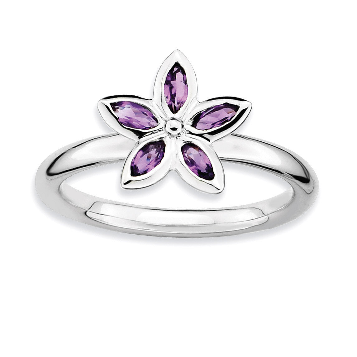 Amethyst Flower Ring - Sterling Silver QSK488, MPN: QSK488, 886774006901
