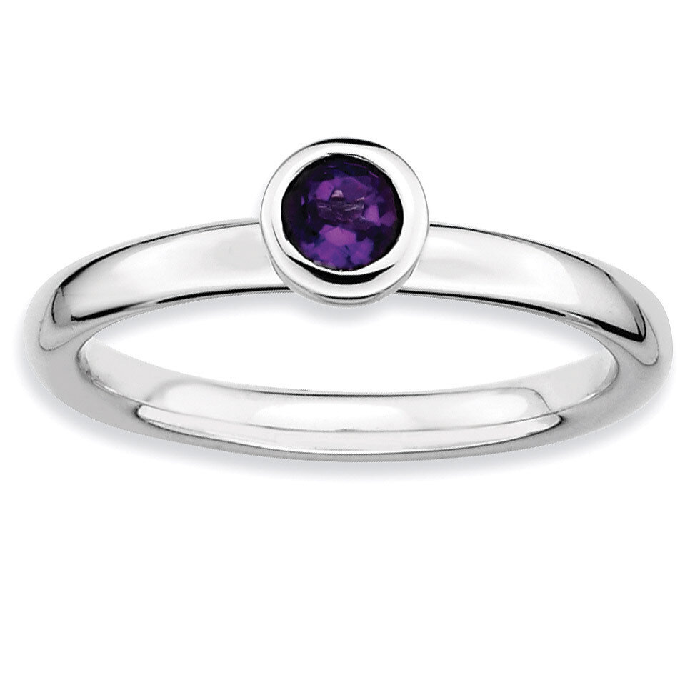 Low 4mm Round Amethyst Ring - Sterling Silver QSK497, MPN: QSK497, 886774007359