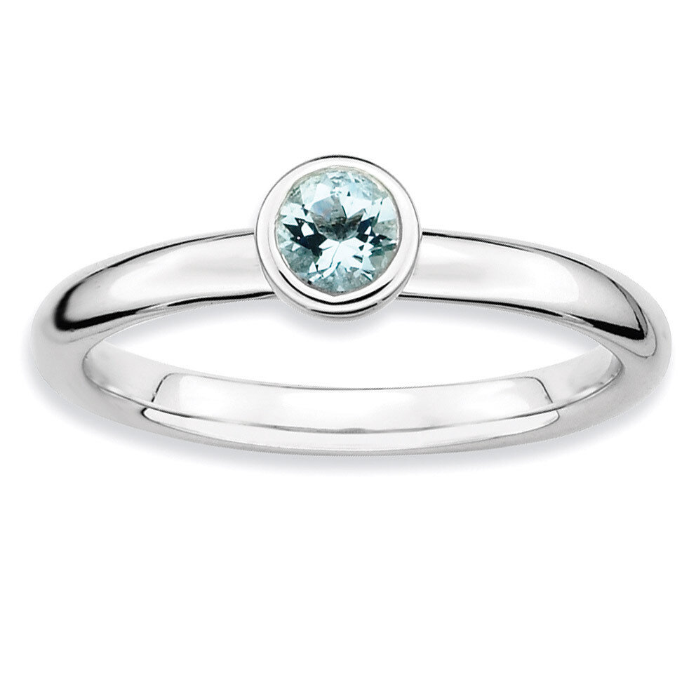 Low 4mm Round Aquamarine Ring - Sterling Silver QSK498