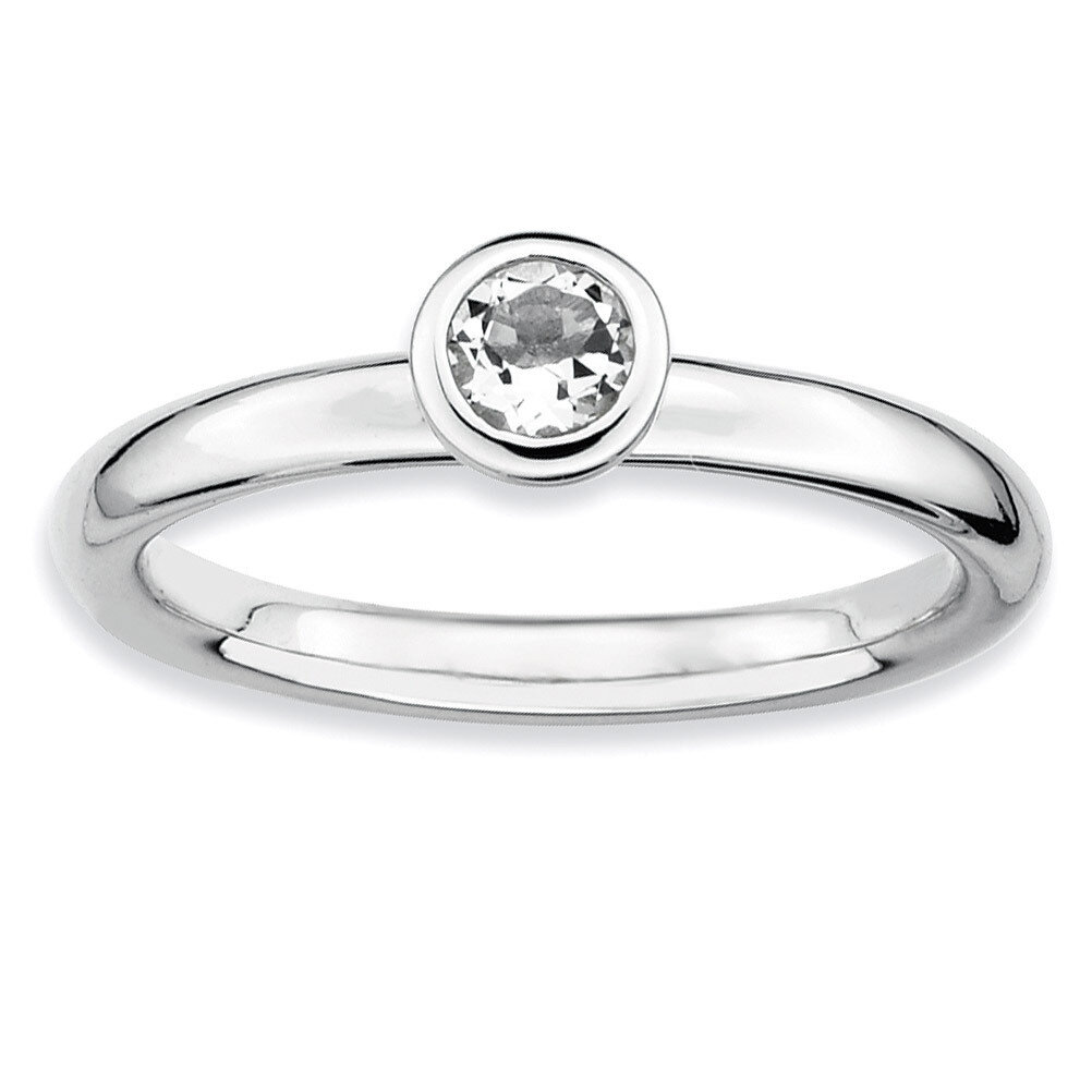 Low 4mm Round White Topaz Ring - Sterling Silver QSK499, MPN: QSK499, 886774007465