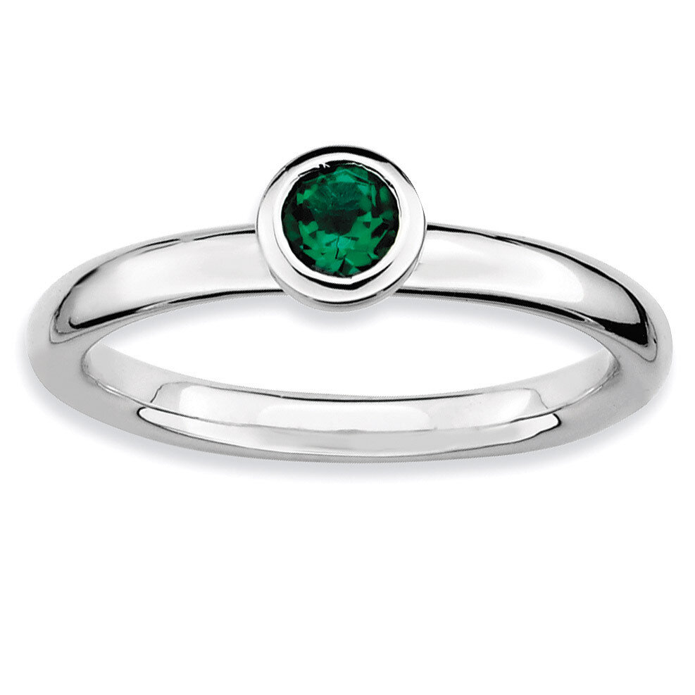 Low 4mm Round Emerald Ring - Sterling Silver QSK500, MPN: QSK500, 886774007557