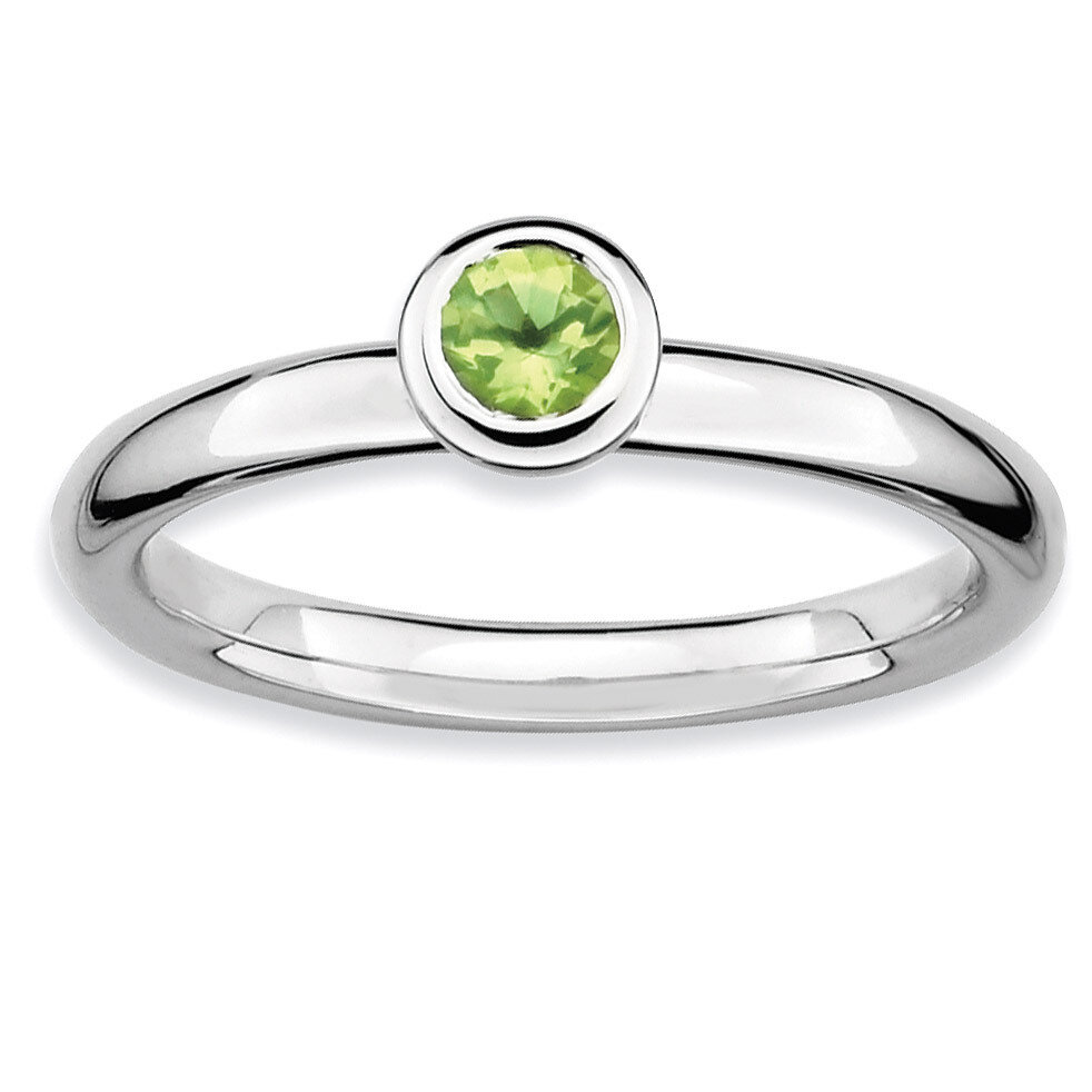 Low 4mm Round Peridot Ring - Sterling Silver QSK503