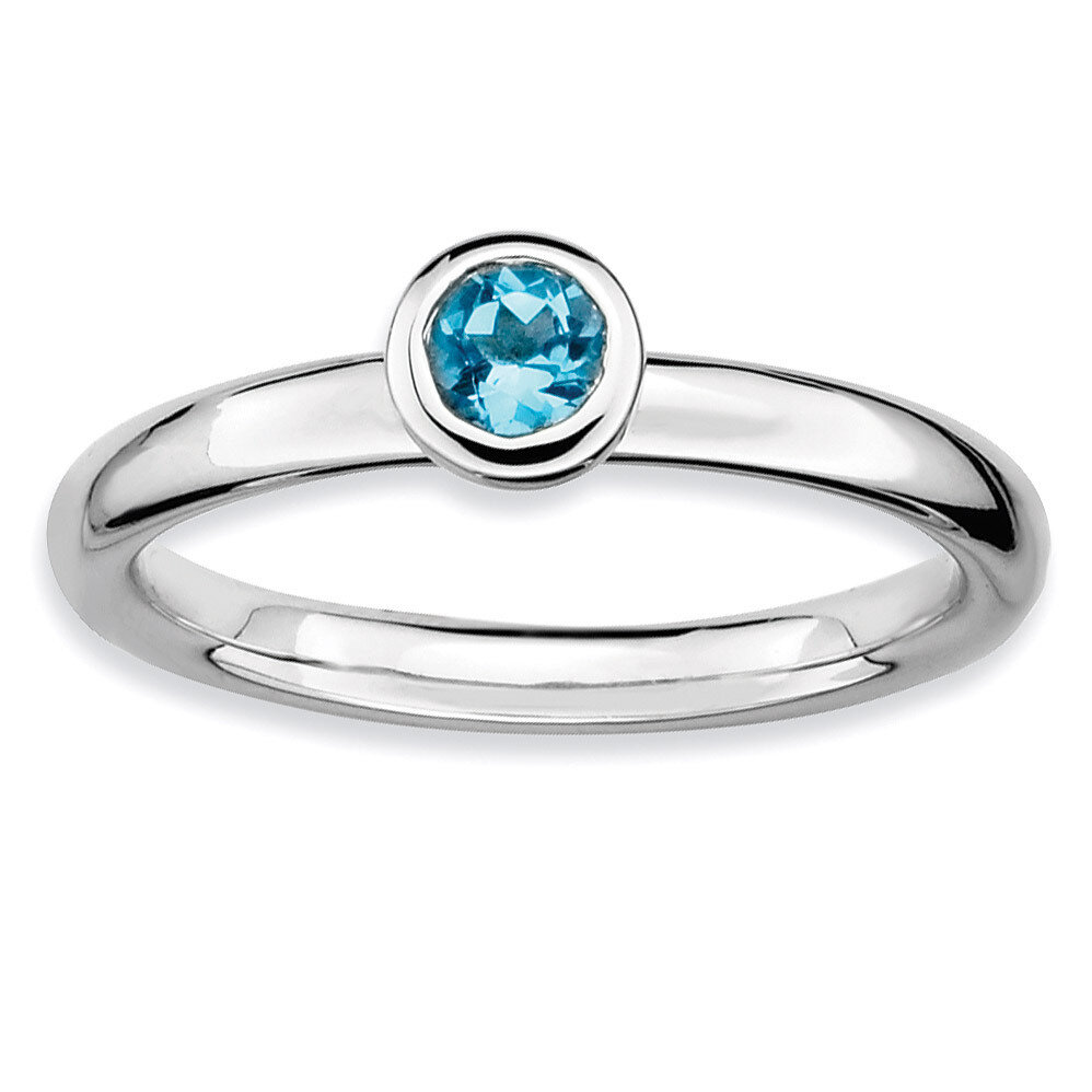 Low 4mm Round Blue Topaz Ring - Sterling Silver QSK507, MPN: QSK507, 886774007939