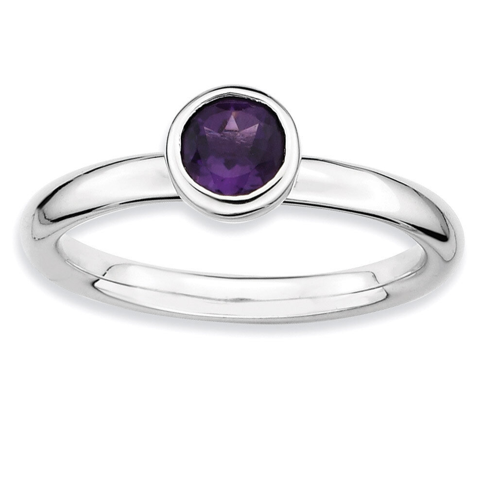 Low 5mm Round Amethyst Ring - Sterling Silver QSK509, MPN: QSK509, 886774008042