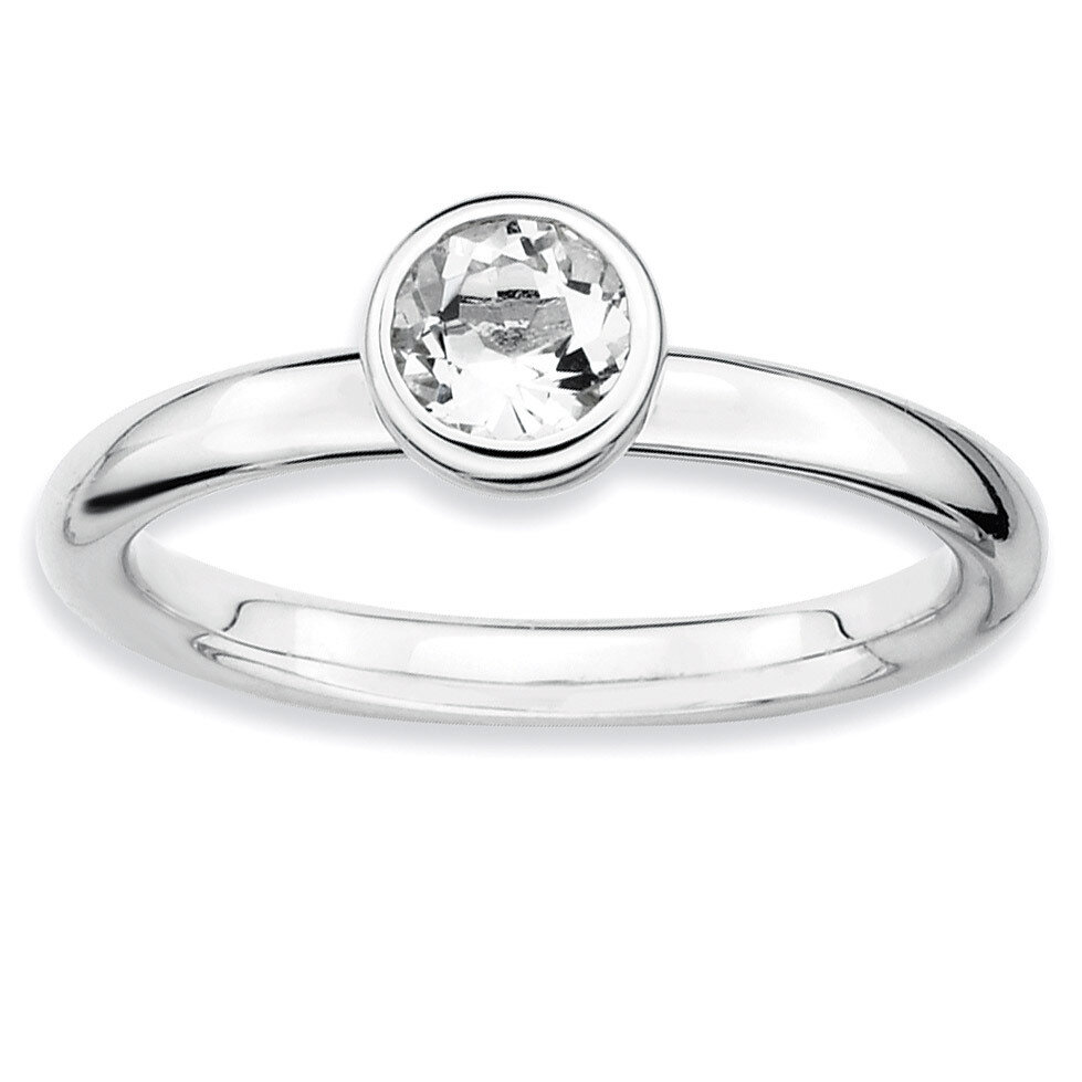 Low 5mm Round White Topaz Ring - Sterling Silver QSK511