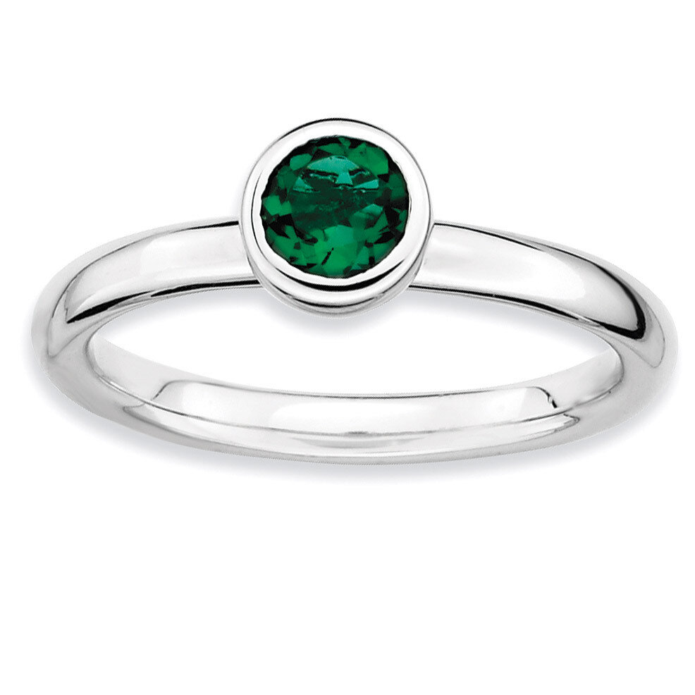 Low 5mm Round Emerald Ring - Sterling Silver QSK512, MPN: QSK512, 886774008226