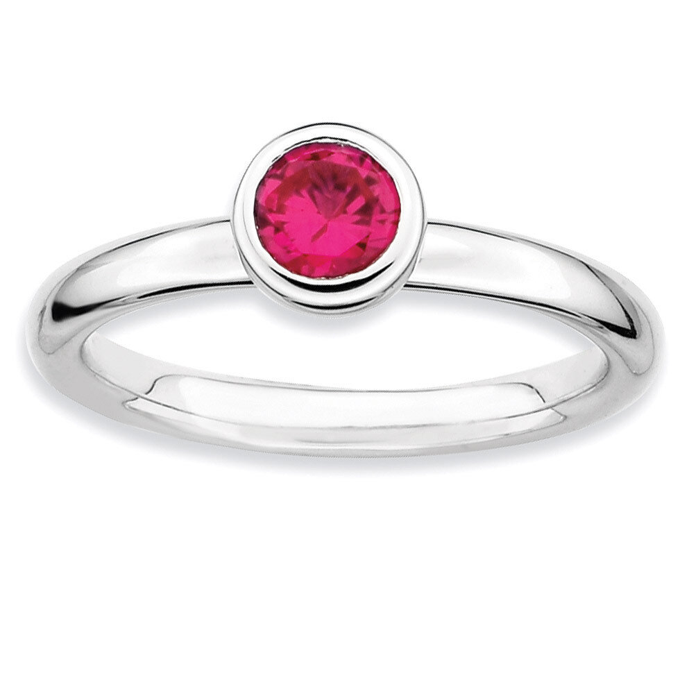 Low 5mm Round Ruby Ring - Sterling Silver QSK514, MPN: QSK514, 886774008387